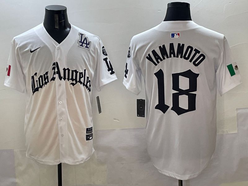 Men Los Angeles Dodgers #18 Yamamoto White Five generations Joint Name 2025 Nike MLB Jersey style 10